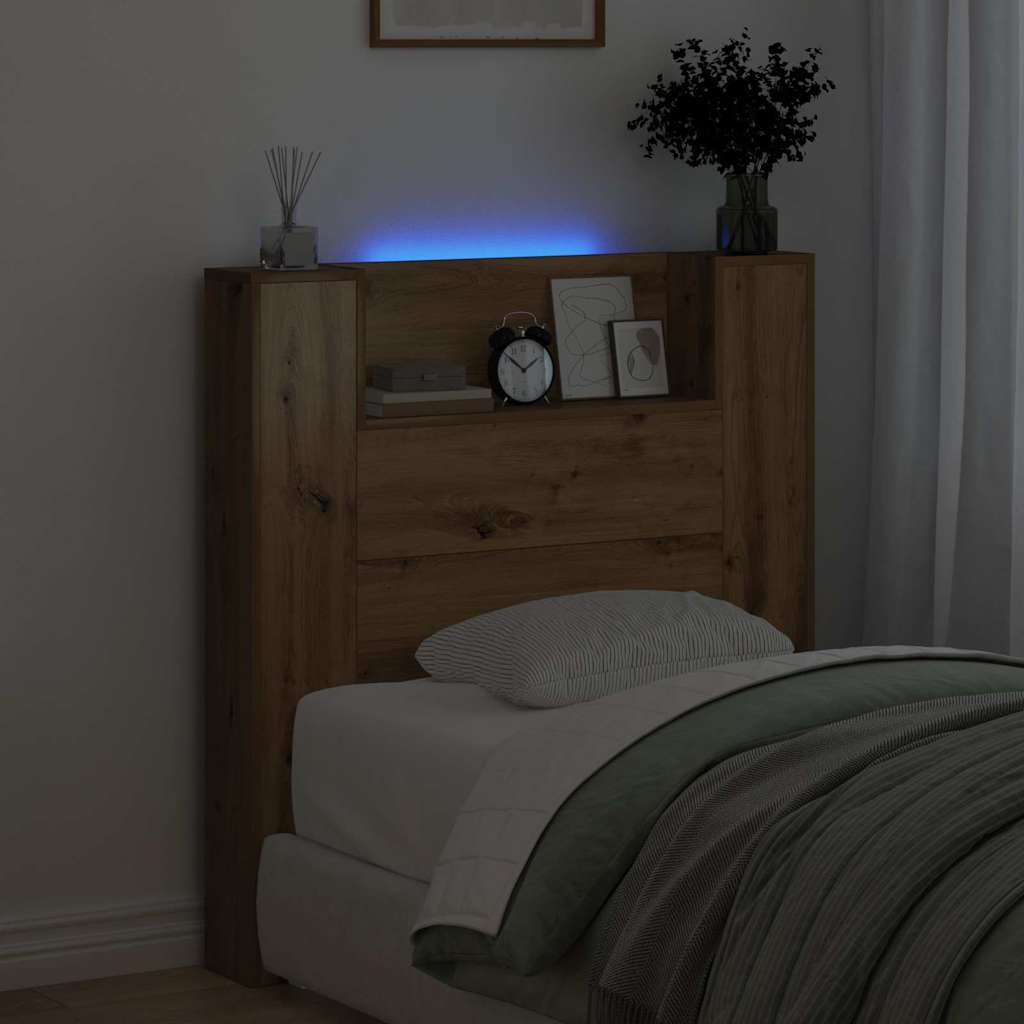 Storage Headboard with LED Artisan Oak Engineered Wood