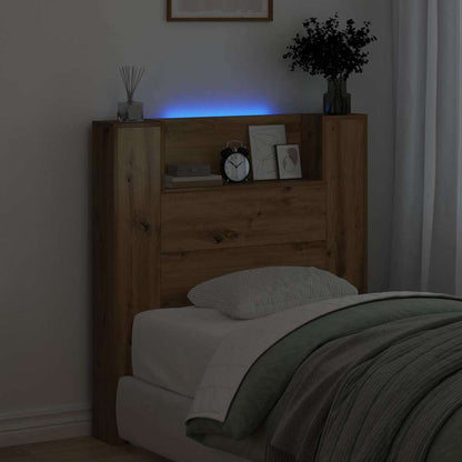 Storage Headboard with LED Artisan Oak Engineered Wood