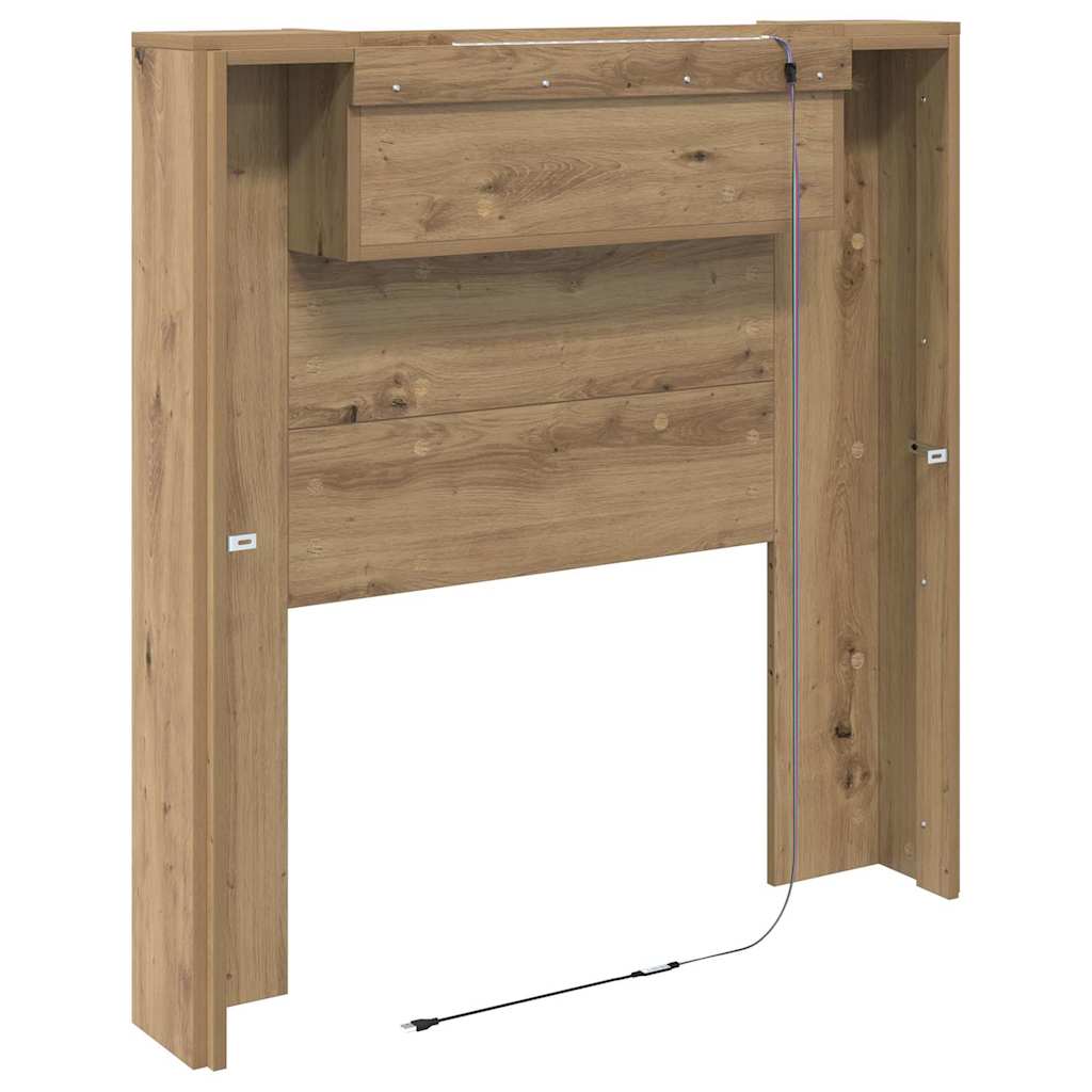 Storage Headboard with LED Artisan Oak Engineered Wood
