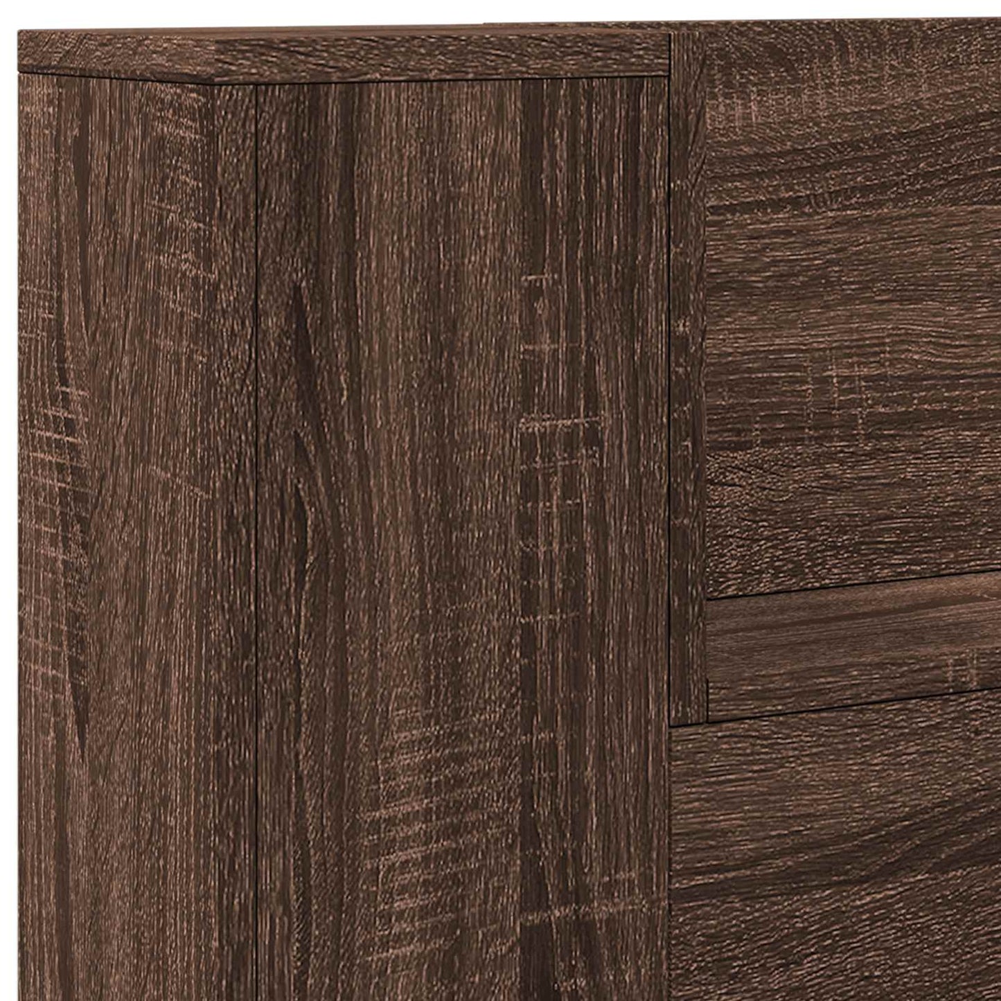 Storage Headboard with LED Brown Oak Engineered Wood