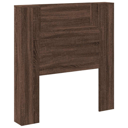 Storage Headboard with LED Brown Oak Engineered Wood