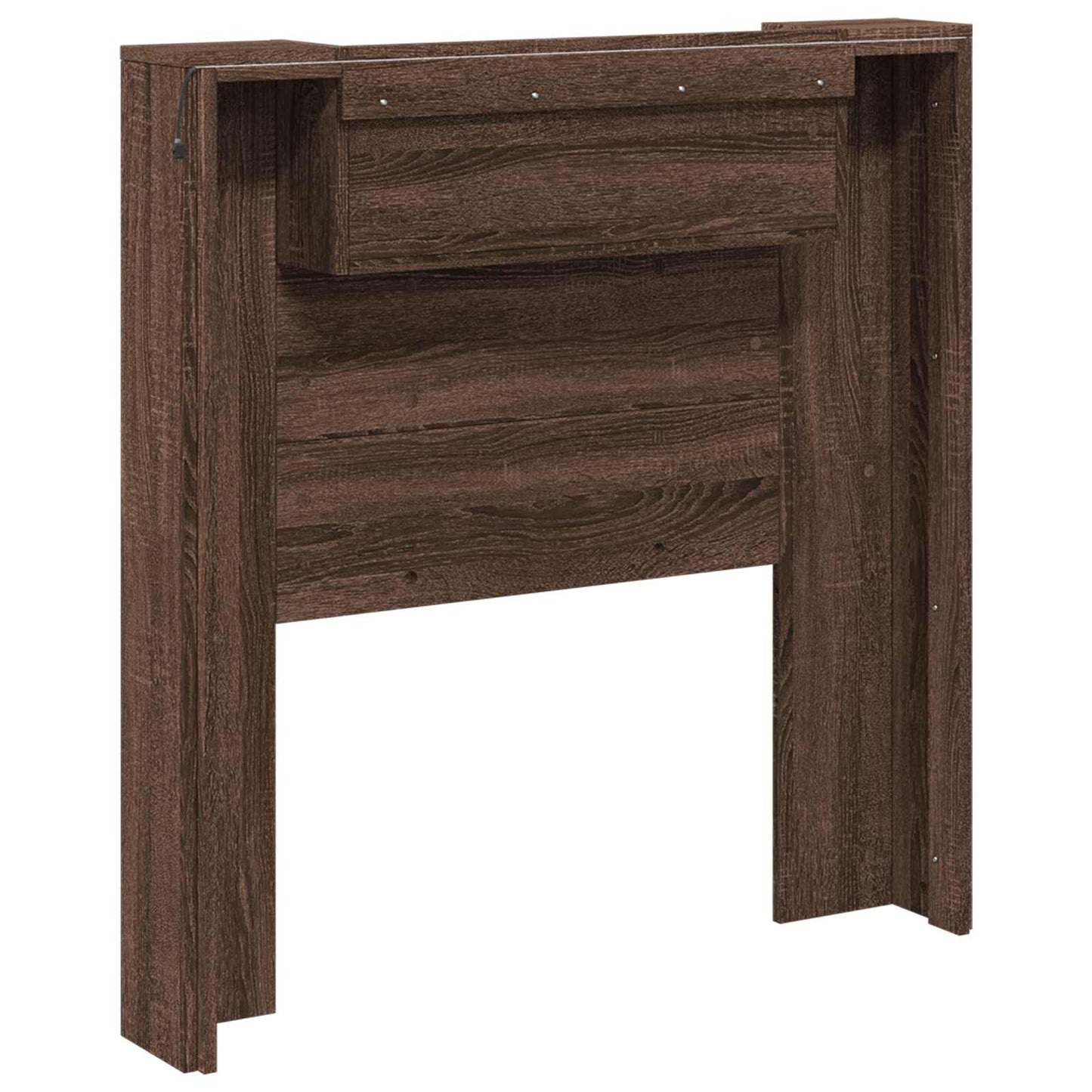 Storage Headboard with LED Brown Oak Engineered Wood