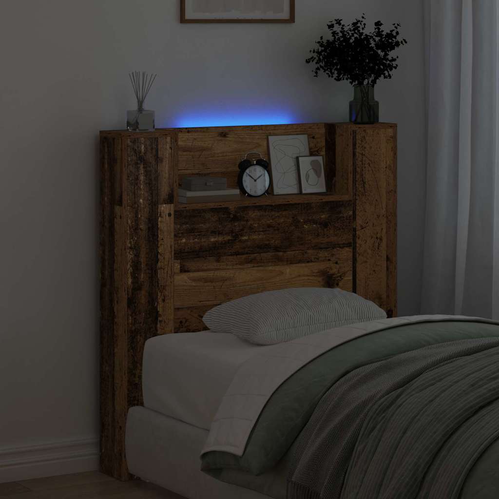 Storage Headboard with LED Old Wood Engineered Wood