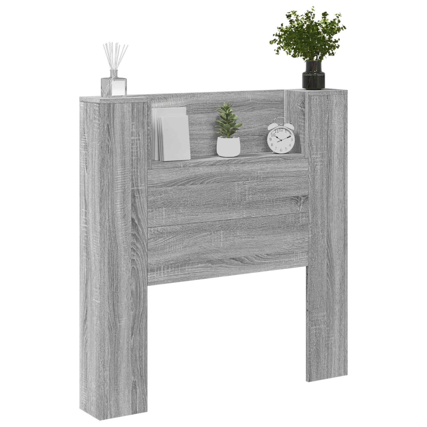 Storage Headboard with LED Grey Sonoma Engineered Wood