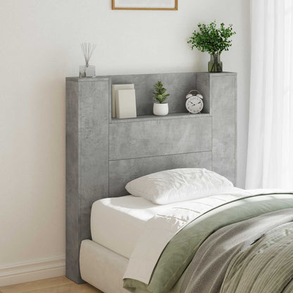 Storage Headboard with LED Concrete Grey Engineered Wood