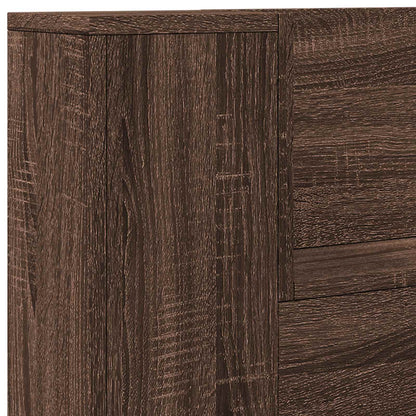 Storage Headboard with LED Brown Oak Engineered Wood