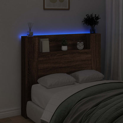 Storage Headboard with LED Brown Oak Engineered Wood