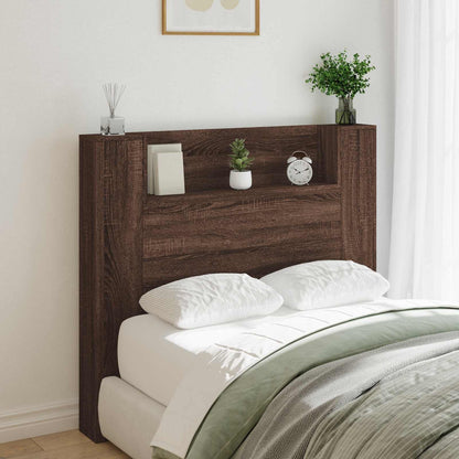 Storage Headboard with LED Brown Oak Engineered Wood