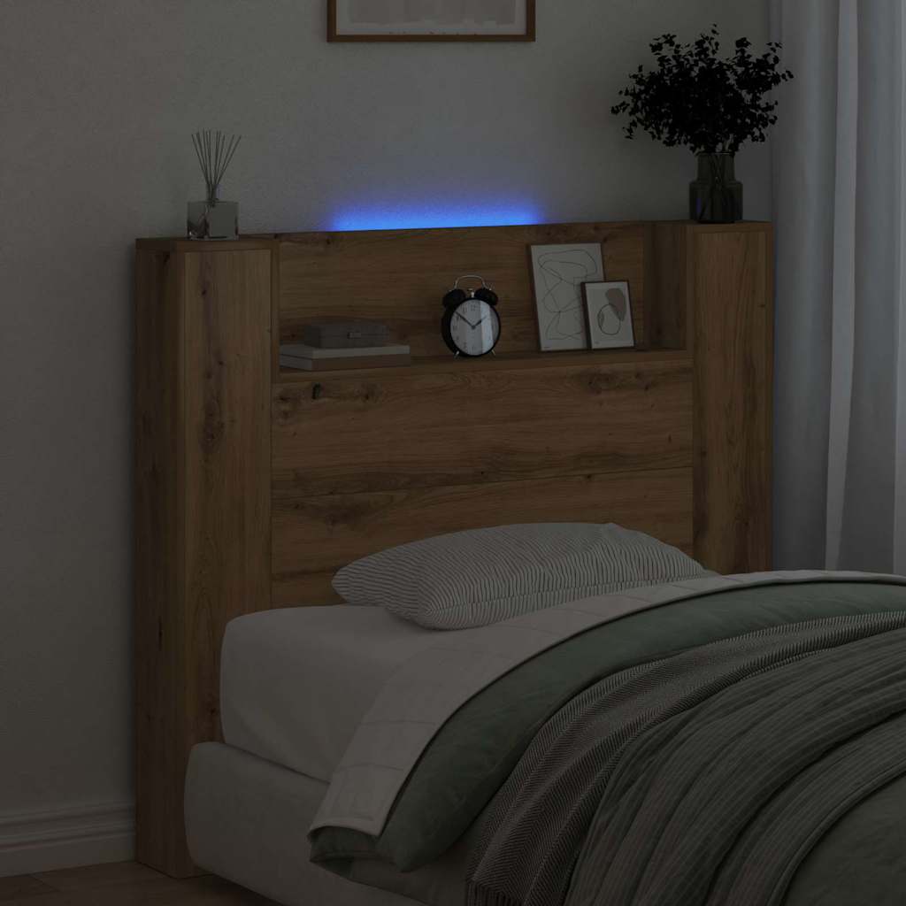 Storage Headboard with LED Artisan Oak Engineered Wood