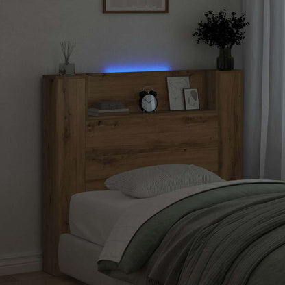 Storage Headboard with LED Artisan Oak Engineered Wood
