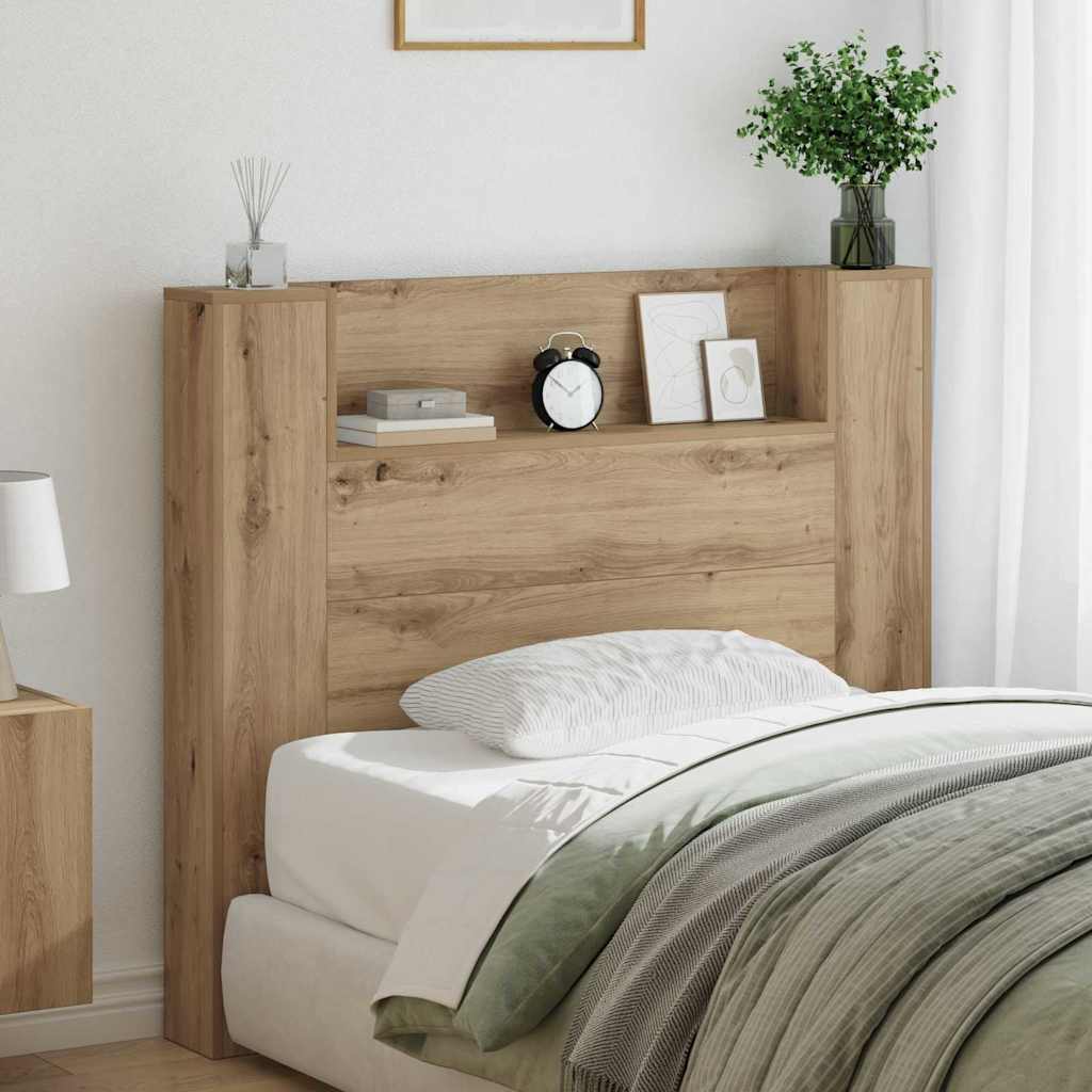 Storage Headboard with LED Artisan Oak Engineered Wood