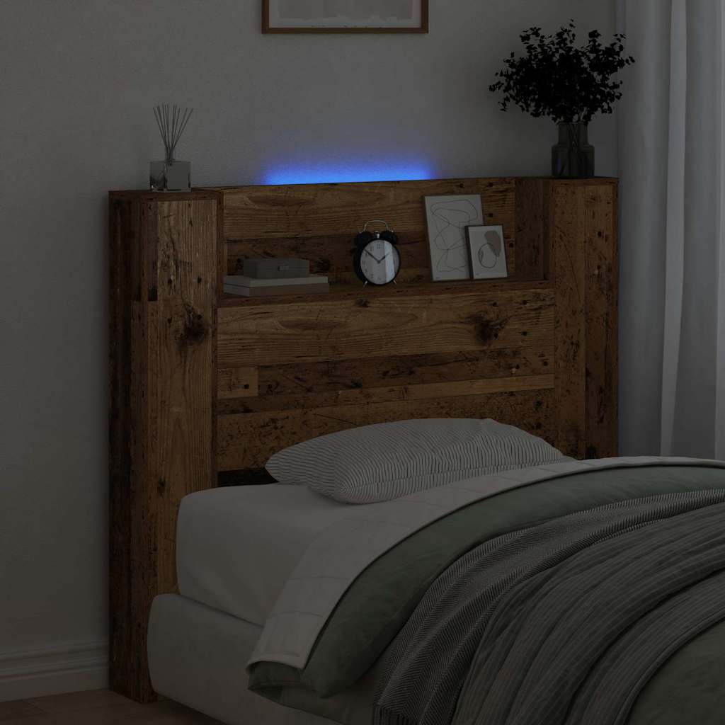 Storage Headboard with LED Old Wood Engineered Wood