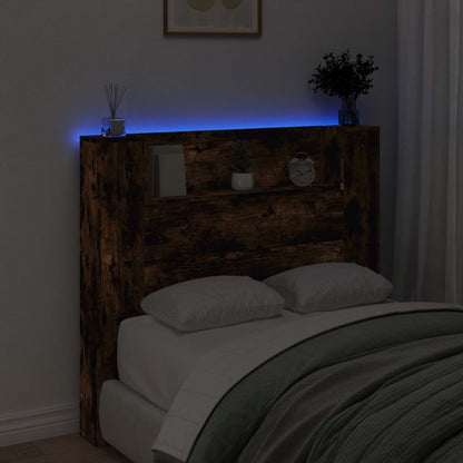 Storage Headboard with LED Smoked Oak Engineered Wood