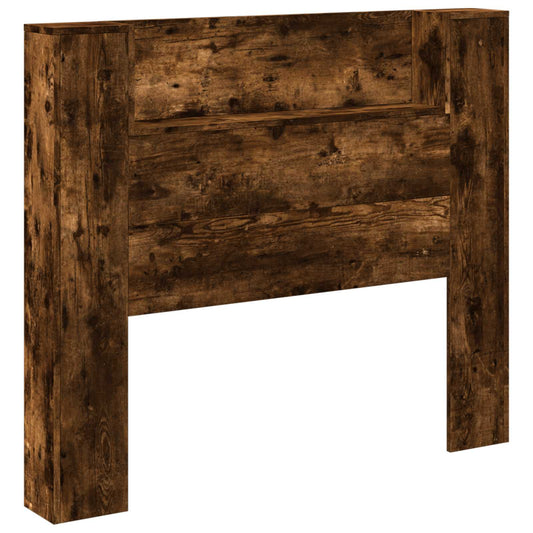 Storage Headboard with LED Smoked Oak Engineered Wood