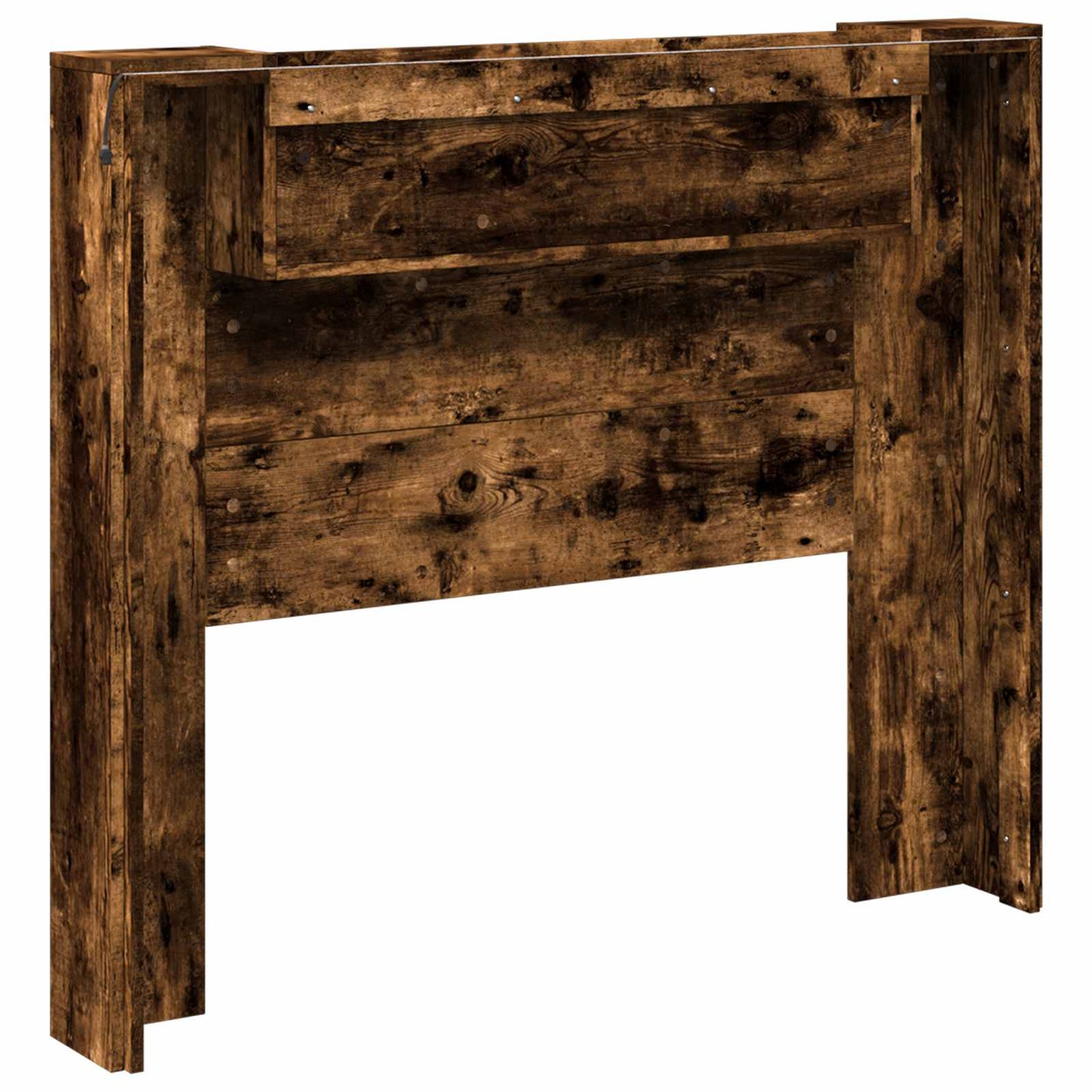 Storage Headboard with LED Smoked Oak Engineered Wood