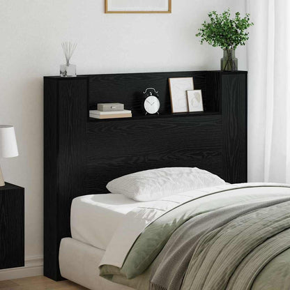 Storage Headboard with LED Black Oak Engineered Wood