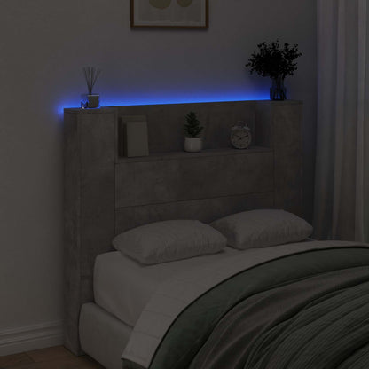 Storage Headboard with LED Concrete Grey Engineered Wood