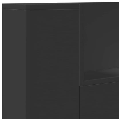 Storage Headboard with LED Black Engineered Wood