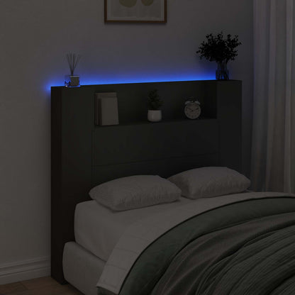 Storage Headboard with LED Black Engineered Wood