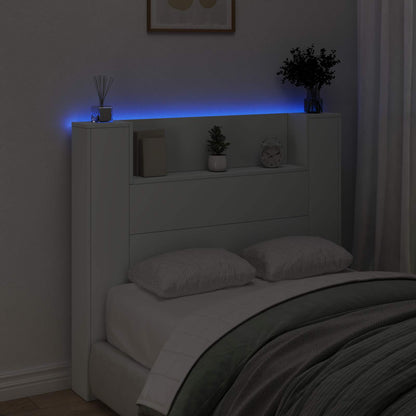 Storage Headboard with LED White Engineered Wood