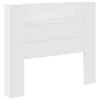 Storage Headboard with LED White Engineered Wood
