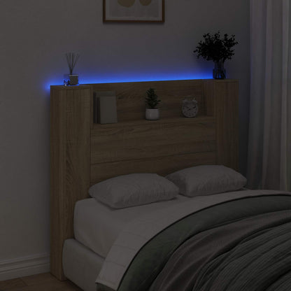 Storage Headboard with LED Sonoma Oak Engineered Wood
