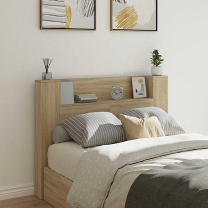 Storage Headboard with LED Sonoma Oak Engineered Wood
