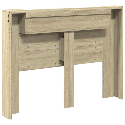 Storage Headboard with LED Sonoma Oak Engineered Wood