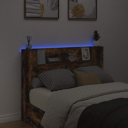 Storage Headboard with LED Smoked Oak Engineered Wood