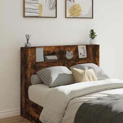 Storage Headboard with LED Smoked Oak Engineered Wood