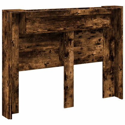 Storage Headboard with LED Smoked Oak Engineered Wood