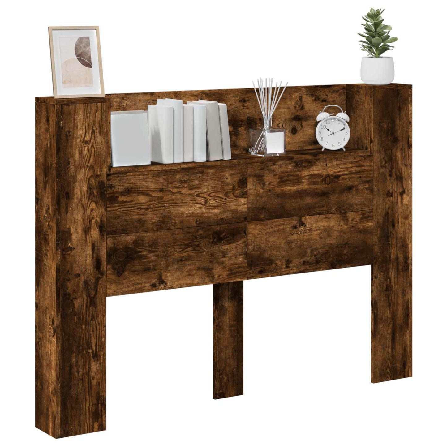 Storage Headboard with LED Smoked Oak Engineered Wood