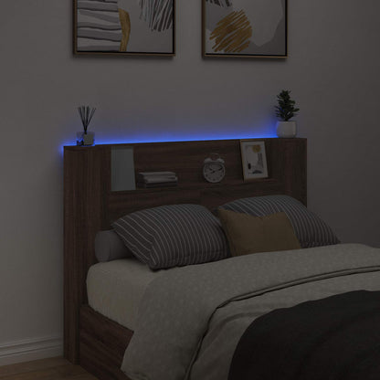 Storage Headboard with LED Brown Oak Engineered Wood