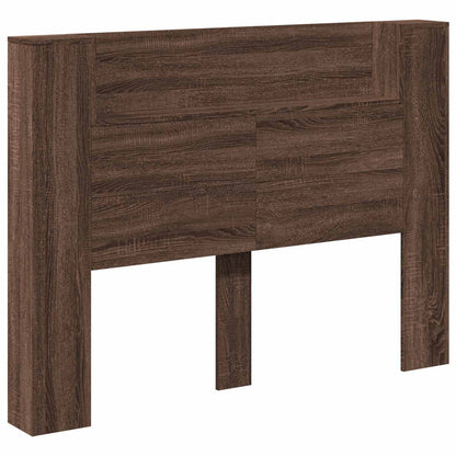 Storage Headboard with LED Brown Oak Engineered Wood