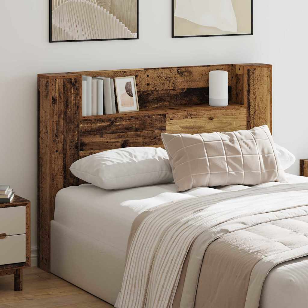Storage Headboard with LED Old Wood Engineered Wood