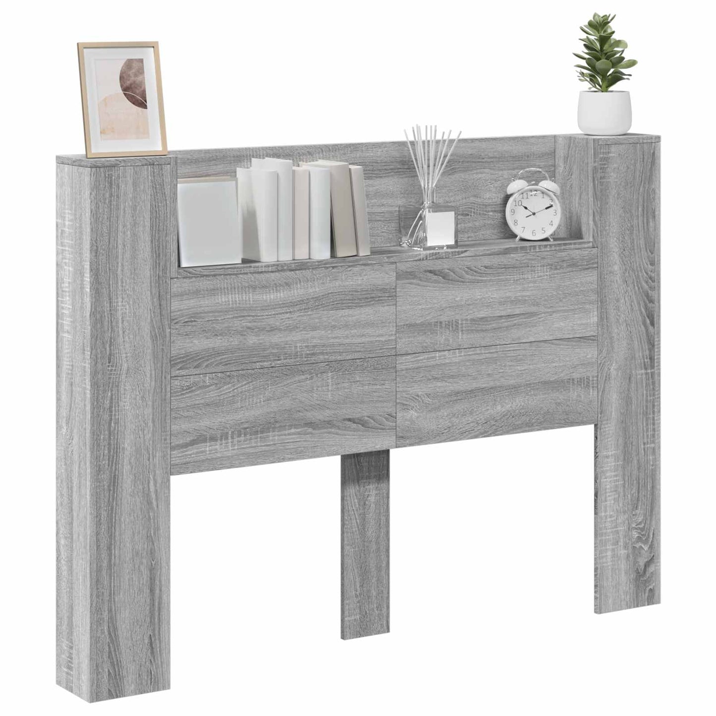Storage Headboard with LED Grey Sonoma Engineered Wood