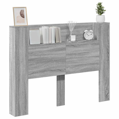 Storage Headboard with LED Grey Sonoma Engineered Wood