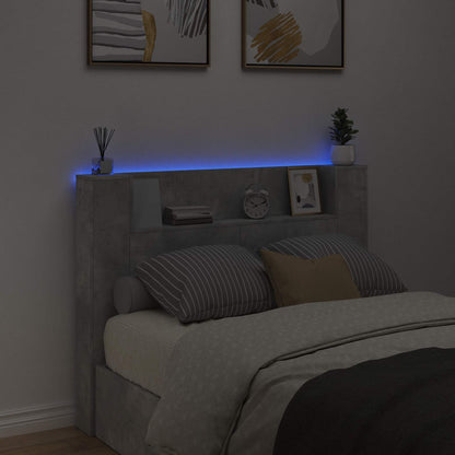 Storage Headboard with LED Concrete Grey Engineered Wood