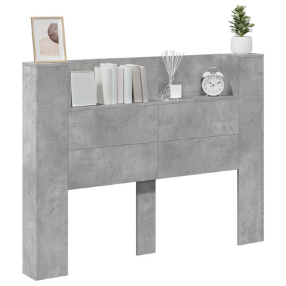 Storage Headboard with LED Concrete Grey Engineered Wood