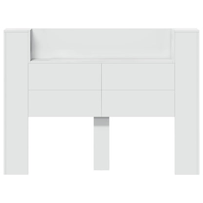Storage Headboard with LED White Engineered Wood