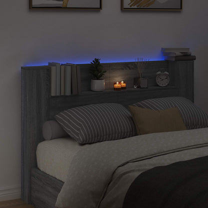 Storage Headboard with LED Grey Sonoma Engineered Wood