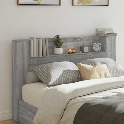 Storage Headboard with LED Grey Sonoma Engineered Wood