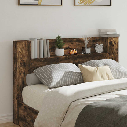 Storage Headboard with LED Smoked Oak Engineered Wood