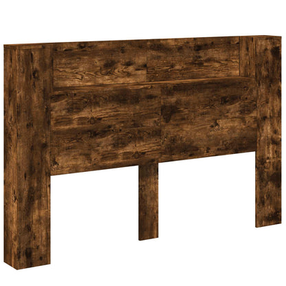Storage Headboard with LED Smoked Oak Engineered Wood