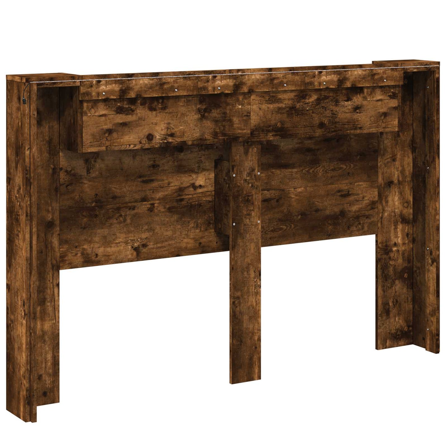 Storage Headboard with LED Smoked Oak Engineered Wood