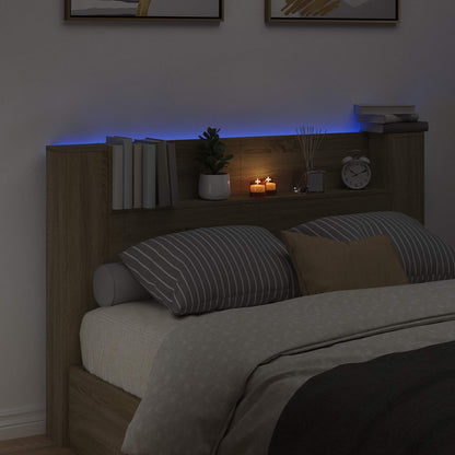 Storage Headboard with LED Sonoma Oak Engineered Wood