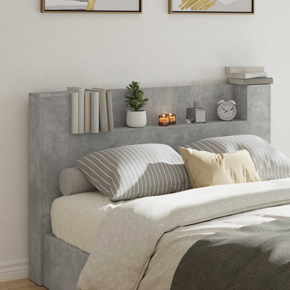 Storage Headboard with LED Concrete Grey Engineered Wood