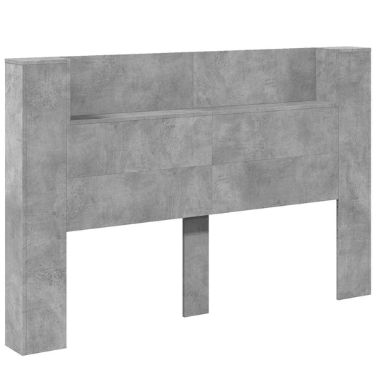 Storage Headboard with LED Concrete Grey Engineered Wood