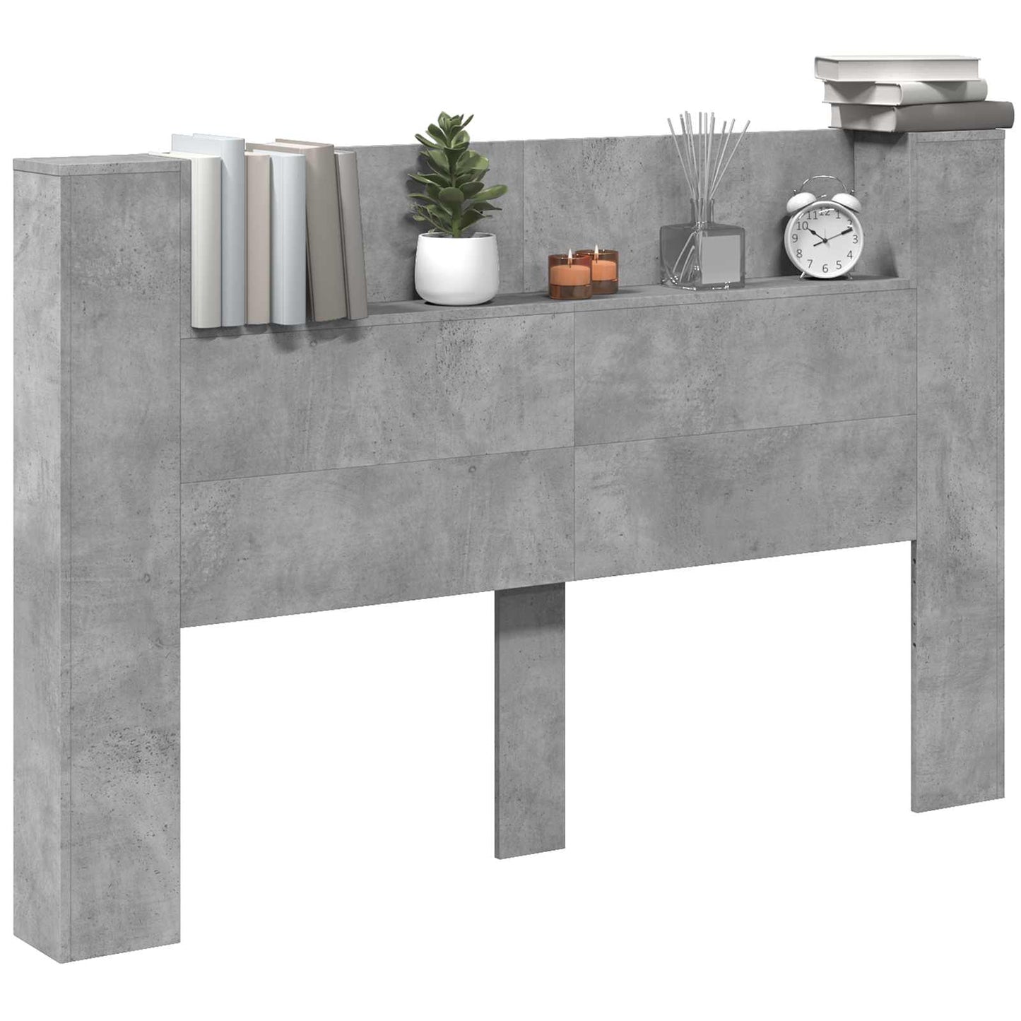 Storage Headboard with LED Concrete Grey Engineered Wood