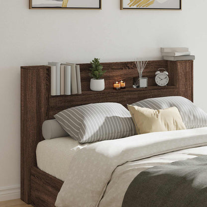 Storage Headboard with LED Brown Oak Engineered Wood